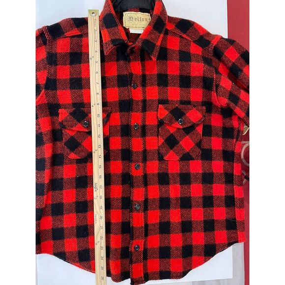 Vintage Melton‎ Buffalo Plaid Wool Jacket Men's Large Red Button Up Made In USA - Picture 6 of 7